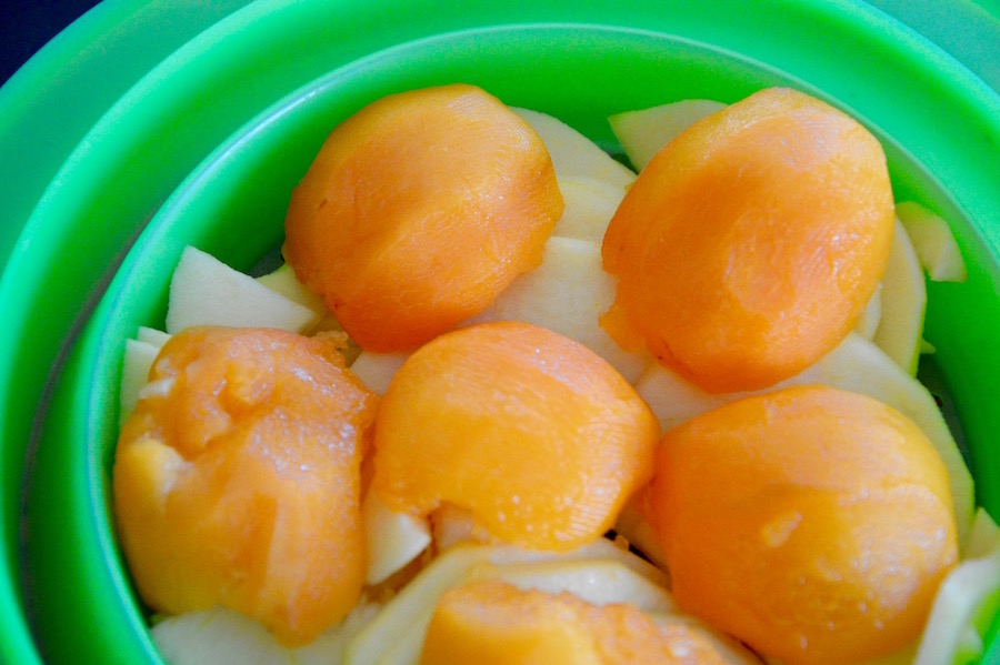 Apple and apricots steaming for baby puree recipe