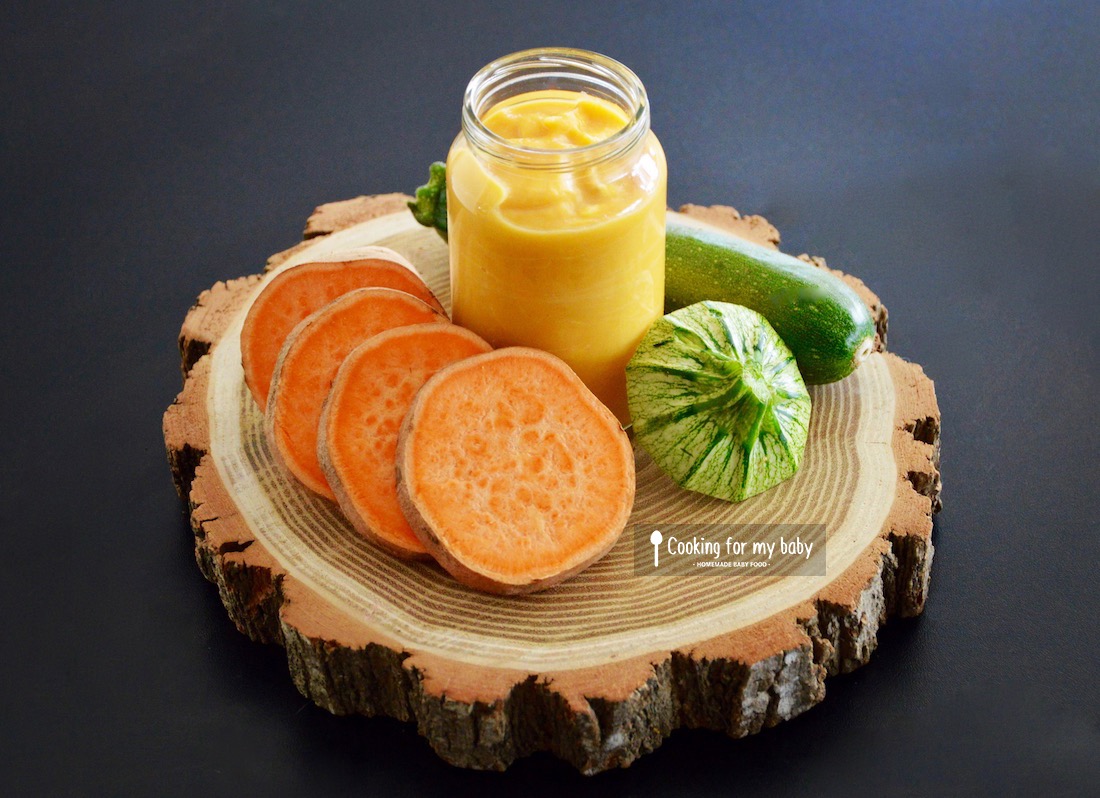 Sweet potato, zucchini and laughing cow cheese baby puree recipe (from 6 months)