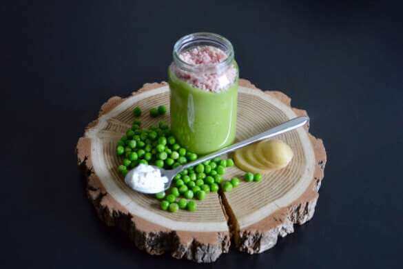 Peas, potato with ricotta cheese and ham baby puree recipe (from 8 months)