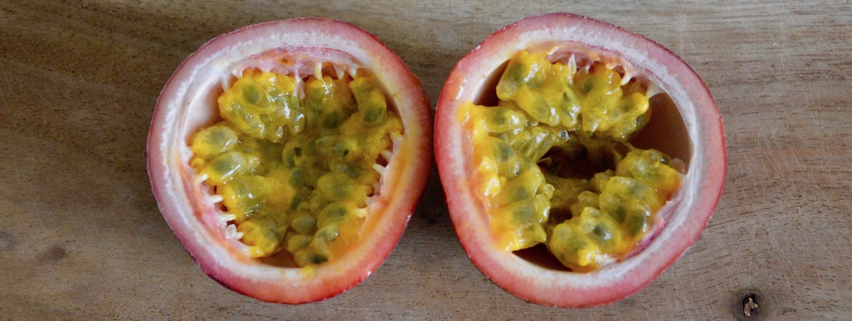 Passion fruit cut in half for baby