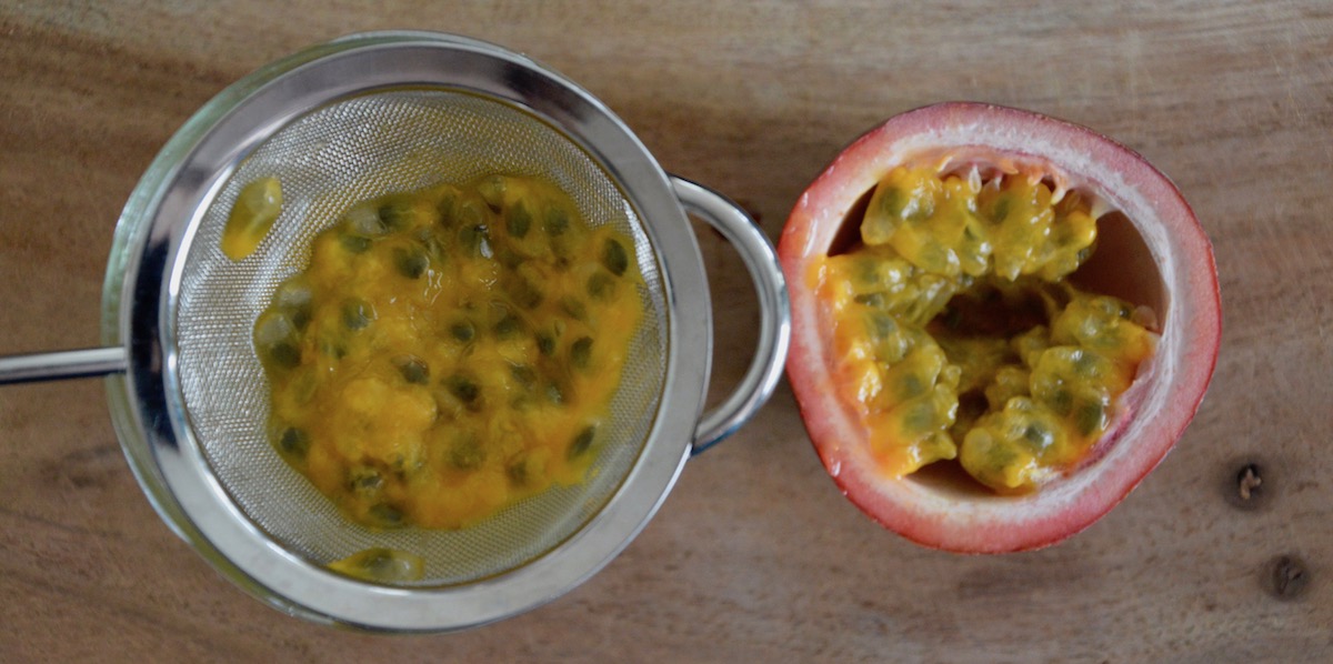 Passion fruit in strainer for baby