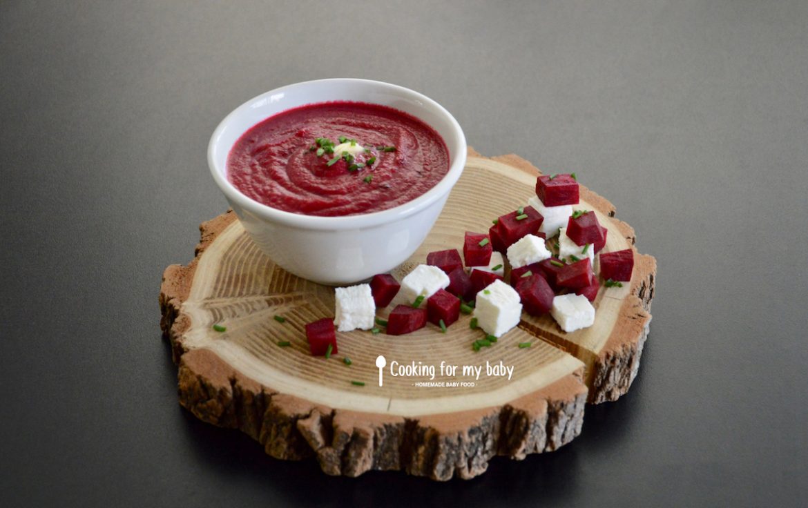 Beetroot and feta with fresh chives gaspacho baby recipe (From 8 months)