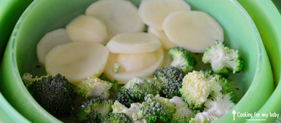 Potato and broccoli steaming for baby