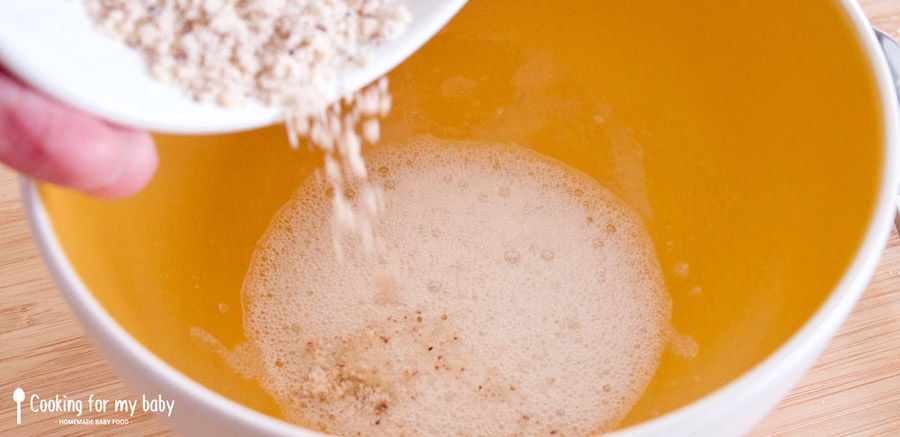 Add dry ingredients to egg whites for the baby financiers recipe