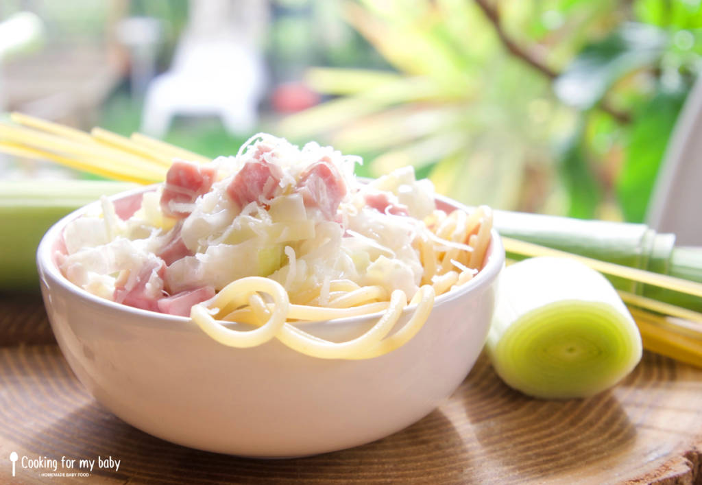 Carbonara pasta with leeks recipe for babies (From 12 months)