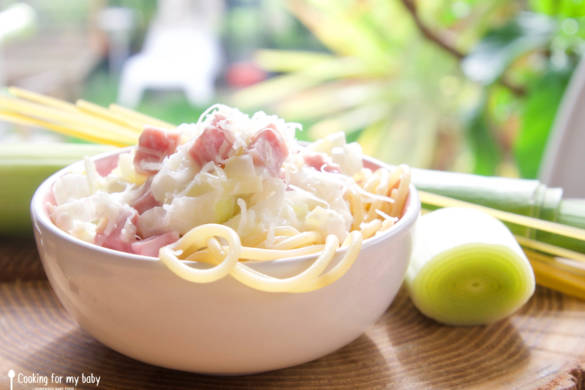 Carbonara pasta with leeks recipe for babies (From 12 months)