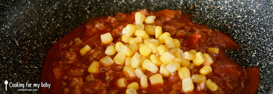 Ground beef corn and tomato sauce for babies