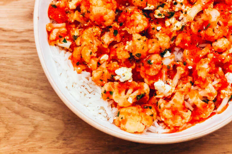 Cauliflower in tomato sauce, feta, parsley, and rice recipe for babies and the whole family (from 12 months)