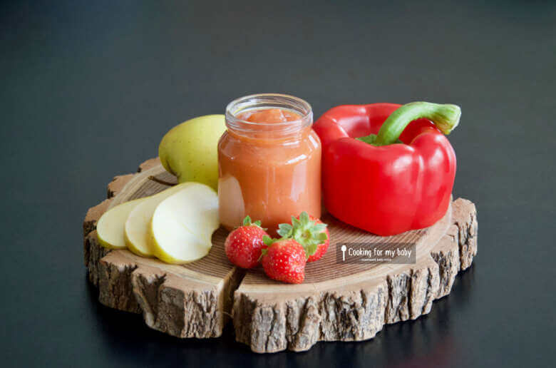 Strawberry, apple, and red bell pepper baby compote recipe (from 6 months)
