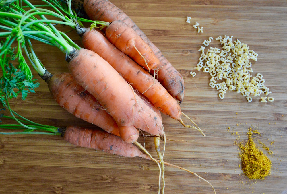 Carottes pates alphabet et curry pour bébé