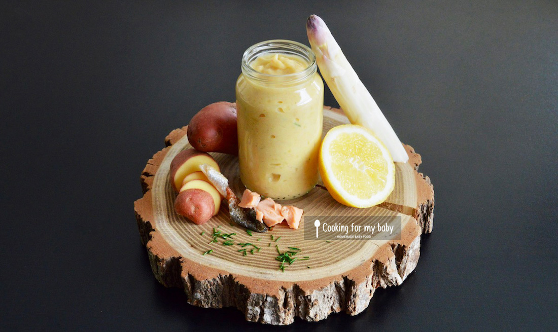 Recette De Puree D Asperges Blanches Ciboulette Citron A La Truite Pour Bebe Des 9 Mois