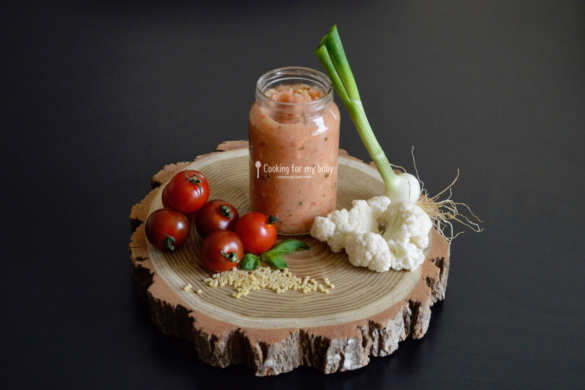 Recette pour bébé : Chou-fleur en sauce tomate basilic et petites pâtes perles (Dès 7 mois)