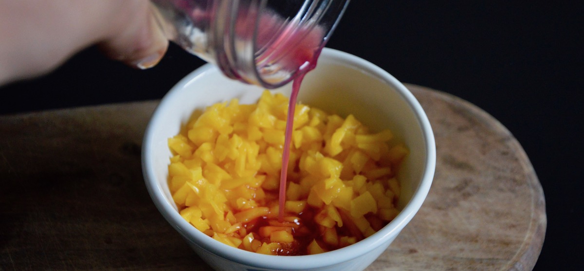 Mango marinated in pomegranate juice for baby