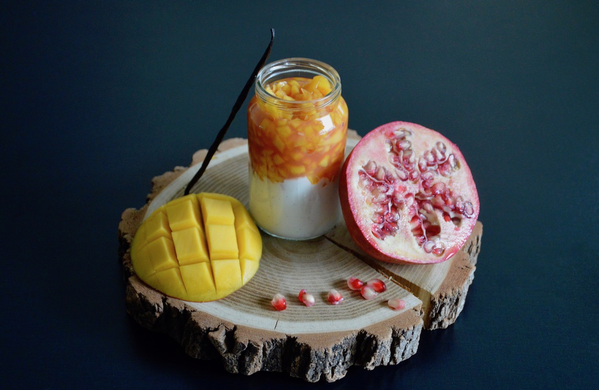 Recette De Brunoise De Mangue Marinade De Grenade Sur Fromage Blanc Vanille Pour Bebe Des 8 Mois