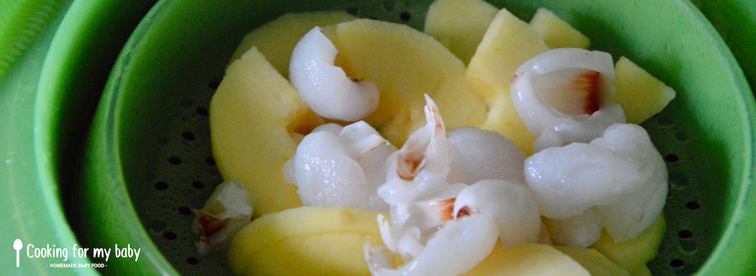 Steaming apple and lychee for baby