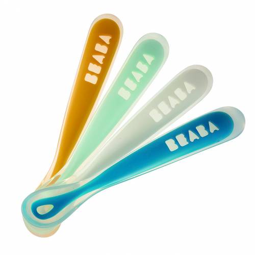 Béaba - Lot de 4 cuillères pour bébé en silicone (Plusieurs coloris disponibles)