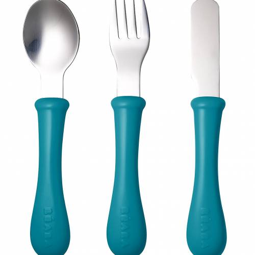 Béaba - Set de 3 couverts en inox pour bébé / enfant - Bleu