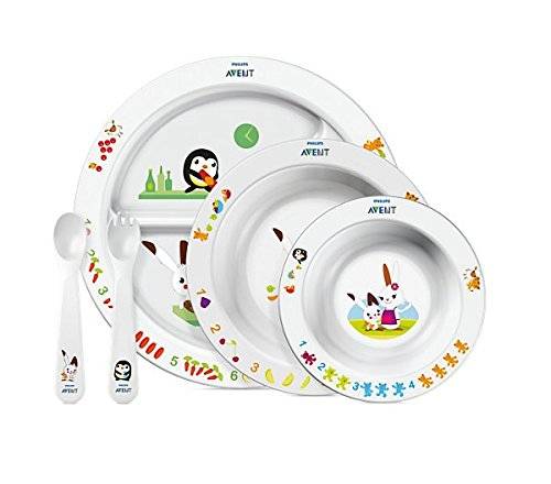 Philips Avent - Set repas complet pour bébé : Assiette, grand et petit Bol, cuillère et fourchette profondes - 6 Mois et +