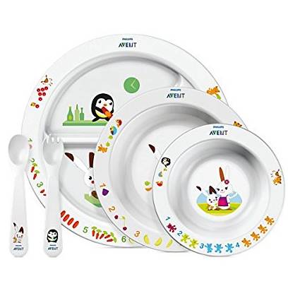 Philips Avent - Set repas complet pour bébé : Assiette, grand et petit Bol,  cuillère et fourchette profondes - 6 Mois et + • Cooking for my baby