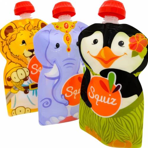 Squiz - Lot de 3 Gourdes pour bébé / enfant réutilisables 130ml pour compotes et purées