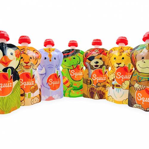 Squiz - Lot de 7 Gourdes pour bébé / enfant réutilisables 130ml pour compotes et purées