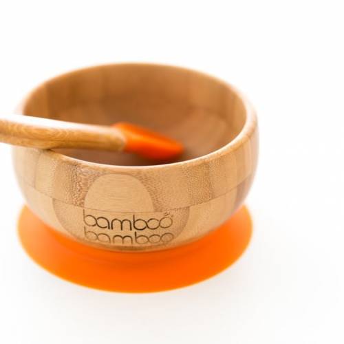 Bamboo - Bol pour bébé avec ventouse et cuillère assortie, stabilisation du bol par ventouse, en bambou naturel