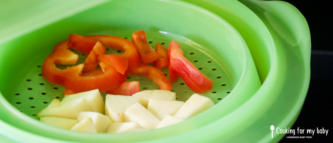Recette De Compote De Fraise Pomme Et Poivron Rouge Pour Bebe Des 6 Mois Cooking For My Baby