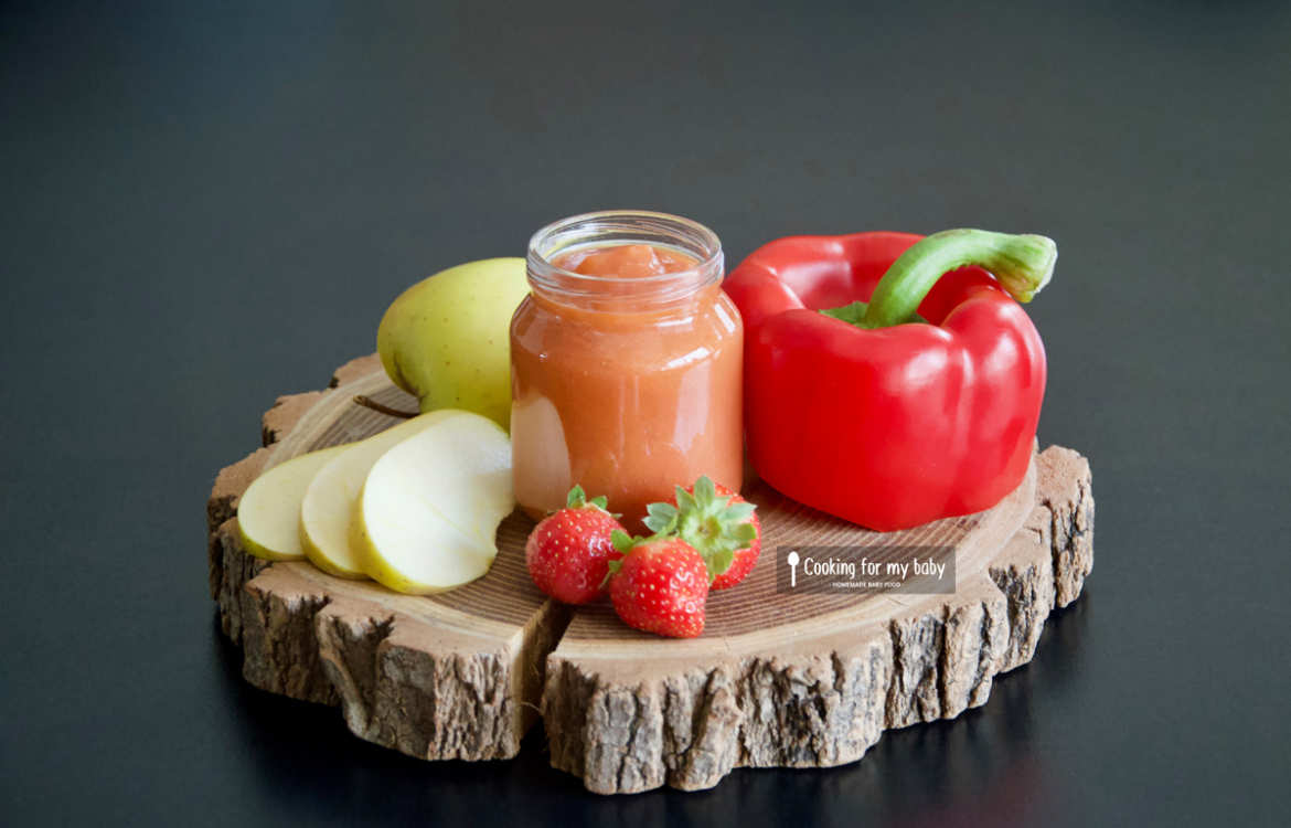 Recette de compote de fraise, pomme et poivron rouge pour bébé (Dès 6 mois)