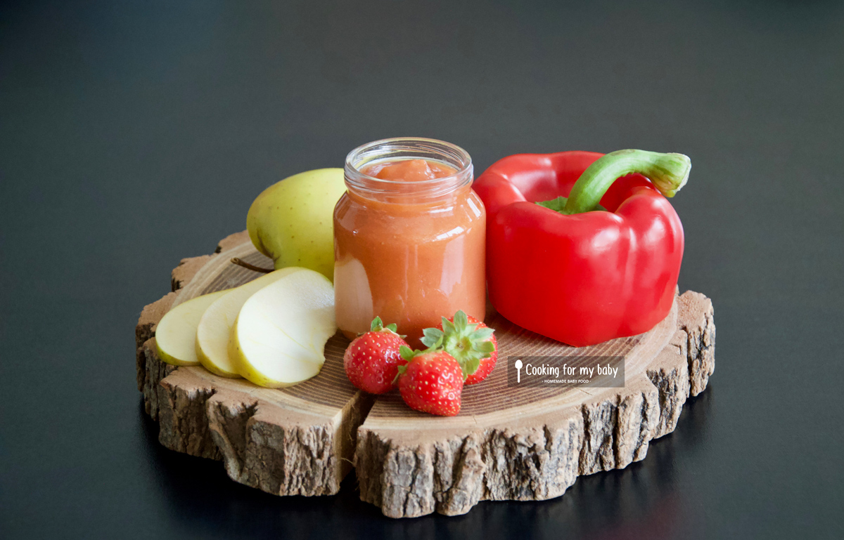 Recette De Compote De Fraise Pomme Et Poivron Rouge Pour Bebe Des 6 Mois Cooking For My Baby