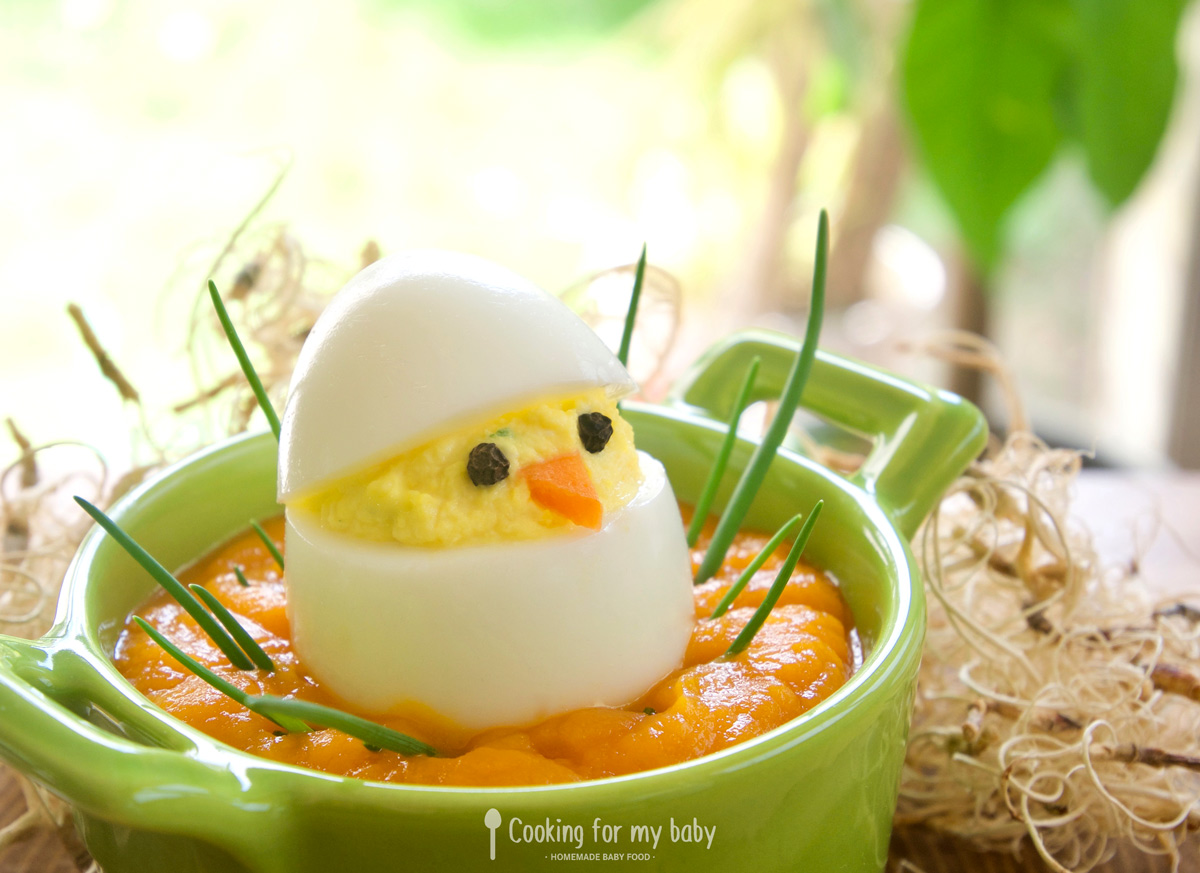 Easter Recipe for Baby: Cream Cheese and Chive Egg Mimosa on a Purée Nest (From 7 months)