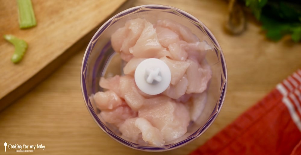 Blending the Chicken for Baby Meatballs