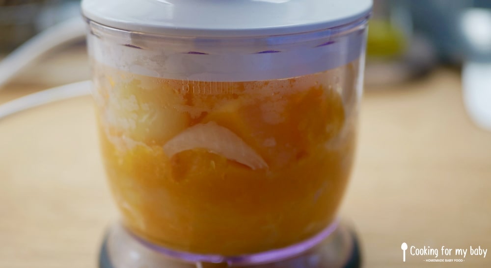 Blending the vegetables for baby’s Christmas meal recipe