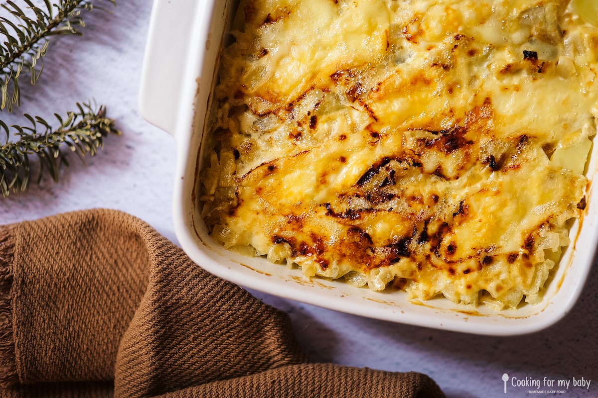 Recette De Gratin D Endives Et Pommes De Terre Au Reblochon Pour Bebe Et Toute La Famille Des 12 Mois Cooking For My Baby