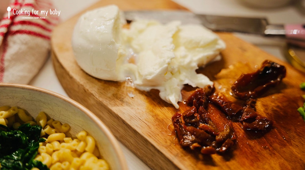 Mozzarella di bufala et tomates séchées pour bébé