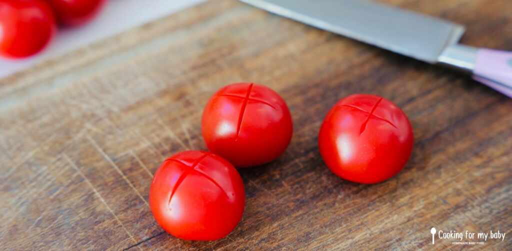 Scored tomatoes for easy peeling