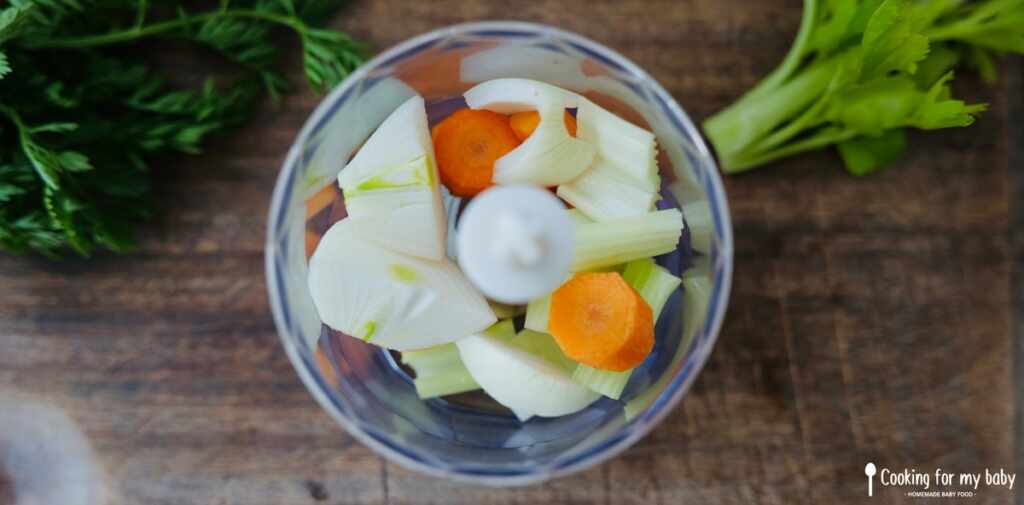 Chopping the vegetables for baby's Bolognese sauce