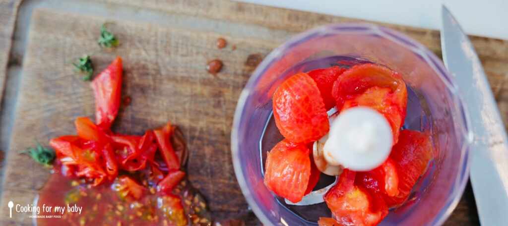 Blending the tomatoes for baby ketchup