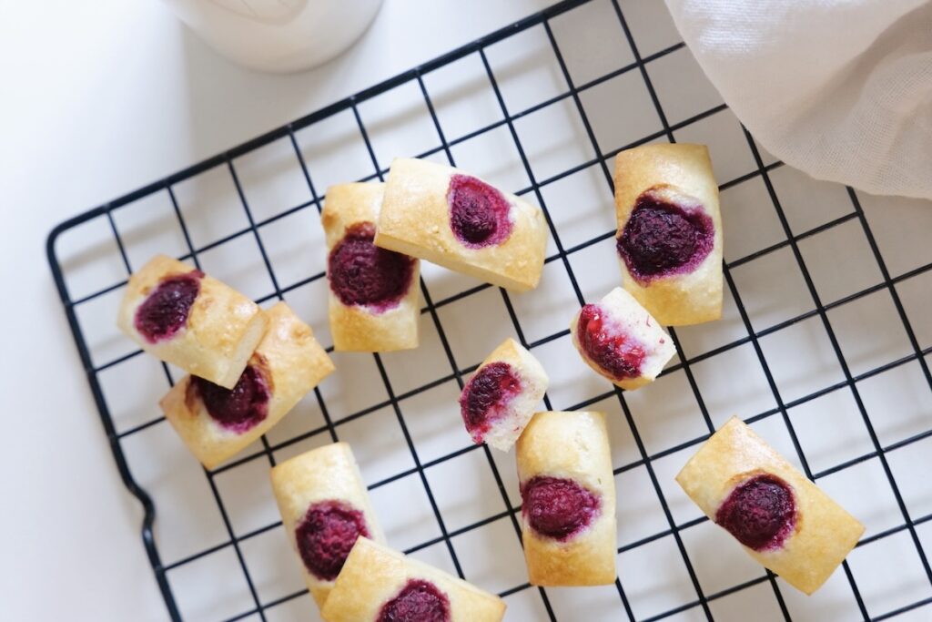 Mini almond raspberry financiers for a 12-month-old baby