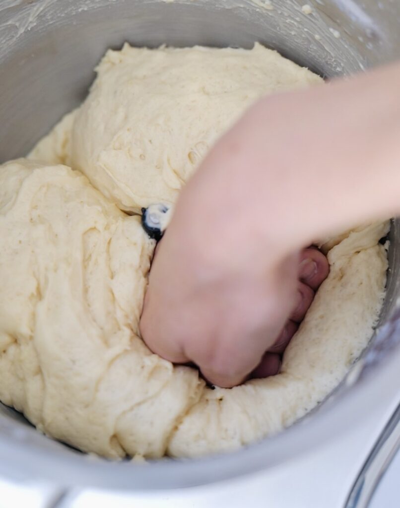 One-hour rise and punching down the dough