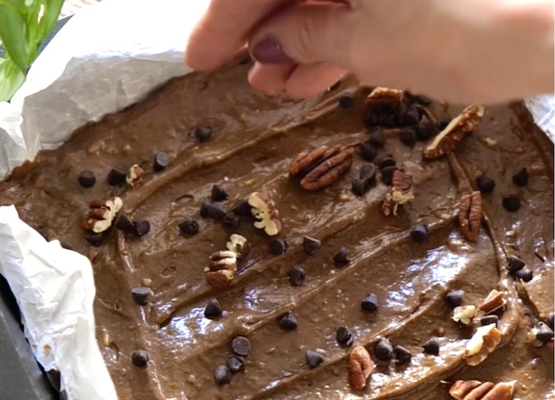 Add chocolate chips and chopped walnuts (for children over 3 years old)