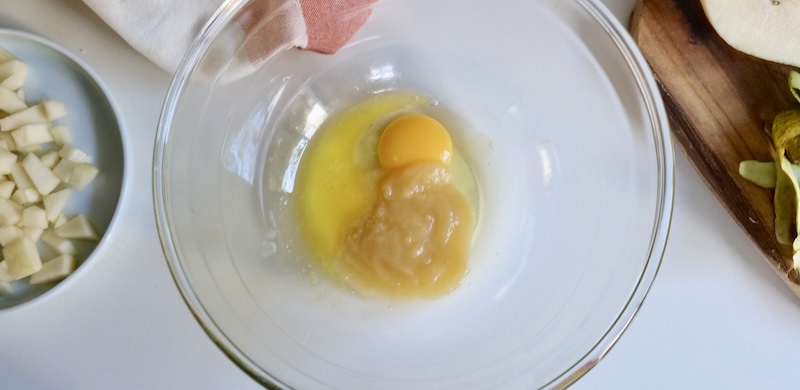 Egg, applesauce, and butter for baby muffin batter