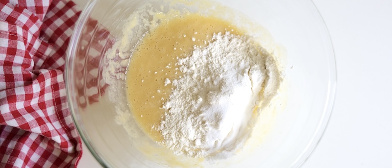 Adding flour and baking soda