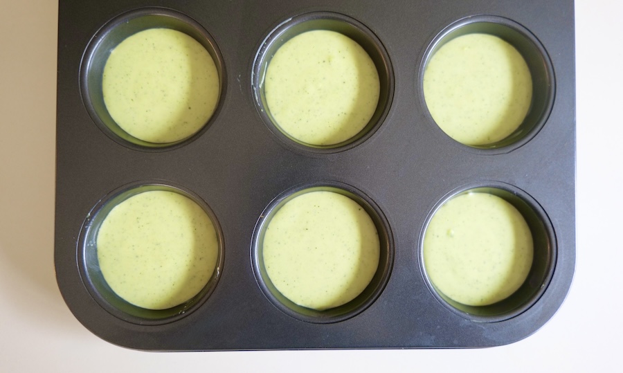 Zucchini feta flan mixture in the molds